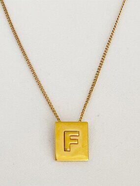 CELINE Alphabet F Pendant Necklace Brass and 24K Yellow Gold